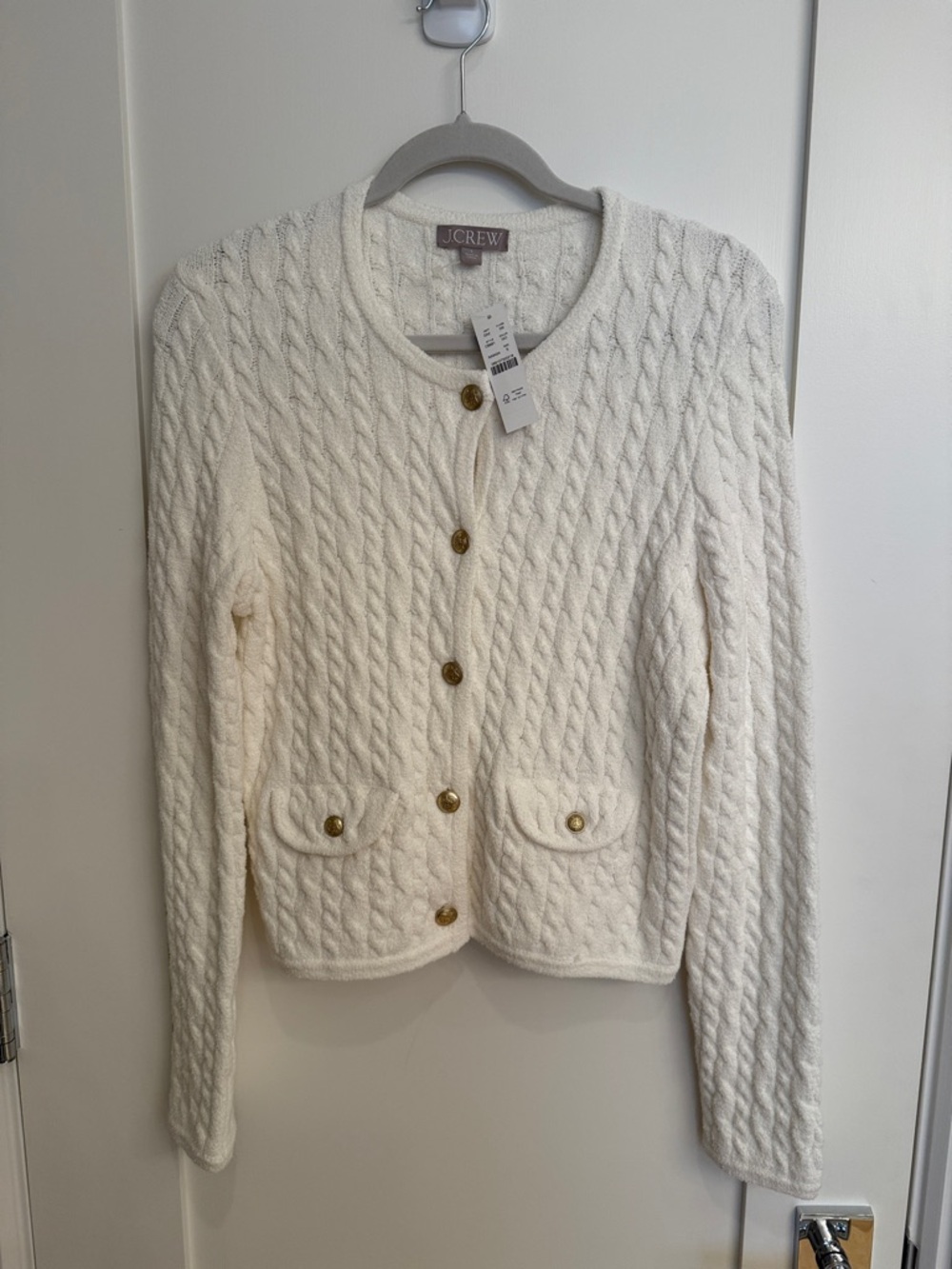 J. Crew Odette Ivory Cable Knit Cropped Lady Jacket with Gold Buttons NWT - Picture 4 of 6